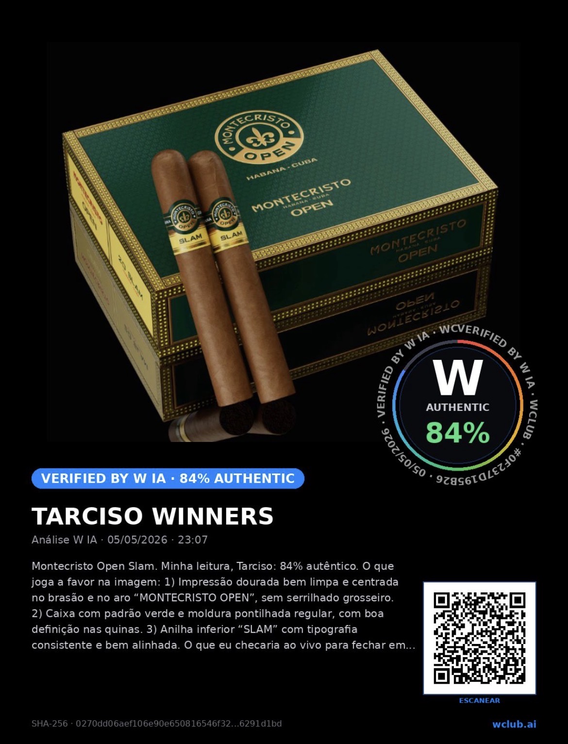 VERIFIED BY W IA · 84% AUTHENTIC